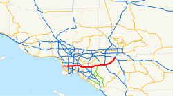 Mapa e información tabular de la Ruta Estatal de California 91