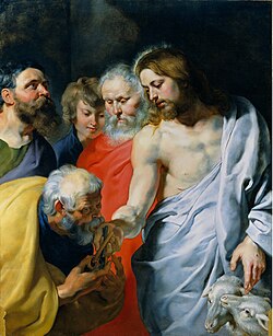 Pintura barroca de Peter Paul Rubens sobre la entrega de las llaves y el encargo a Pedro