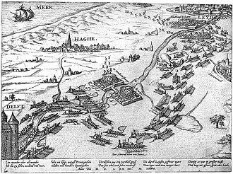 Grabado histórico del socorro de Leiden por Frans Hogenberg
