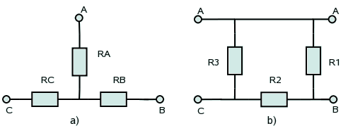Esquemas de conexiones eléctricas en configuraciones de estrella y triángulo.