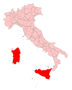 Mapa e información tabular de la Italia insular
