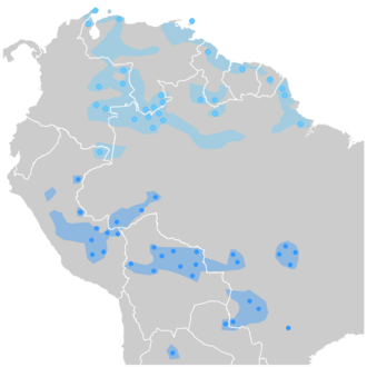 Mapa detallado de la distribución de las lenguas arahuacas en América del Sur.