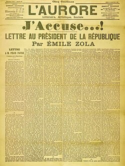 Portada del periódico L'Aurore con la carta J'accuse de Zola.