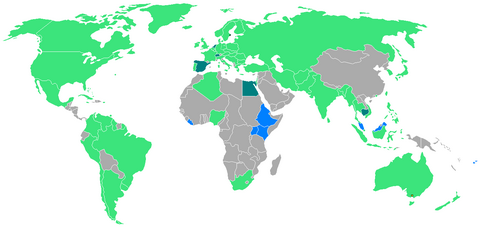 Mapa detallado con la distribución global de los países participantes en los Juegos de Melbourne.