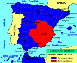 Mapa de las dos Españas en marzo de 1939