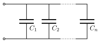 Esquema de asociación de condensadores en paralelo