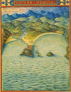 Dibujo topográfico de Pedro Texeira del puerto de San Sebastián en 1634