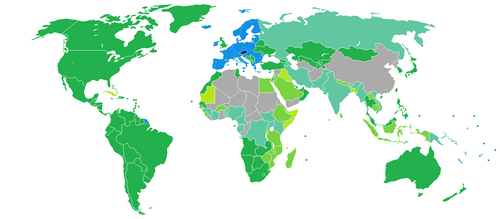 Mapa de requisitos de visado para ciudadanos austríacos
