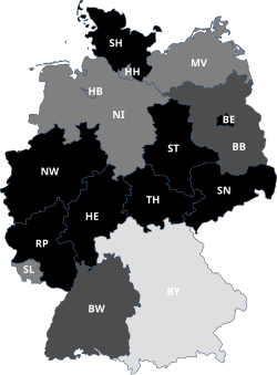 Mapa de presencia de la CDU en los estados federados