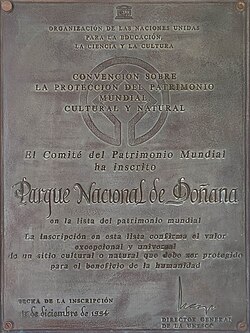 Placa conmemorativa en Doñana