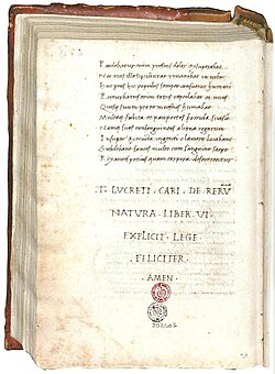 Página de un manuscrito de De rerum natura