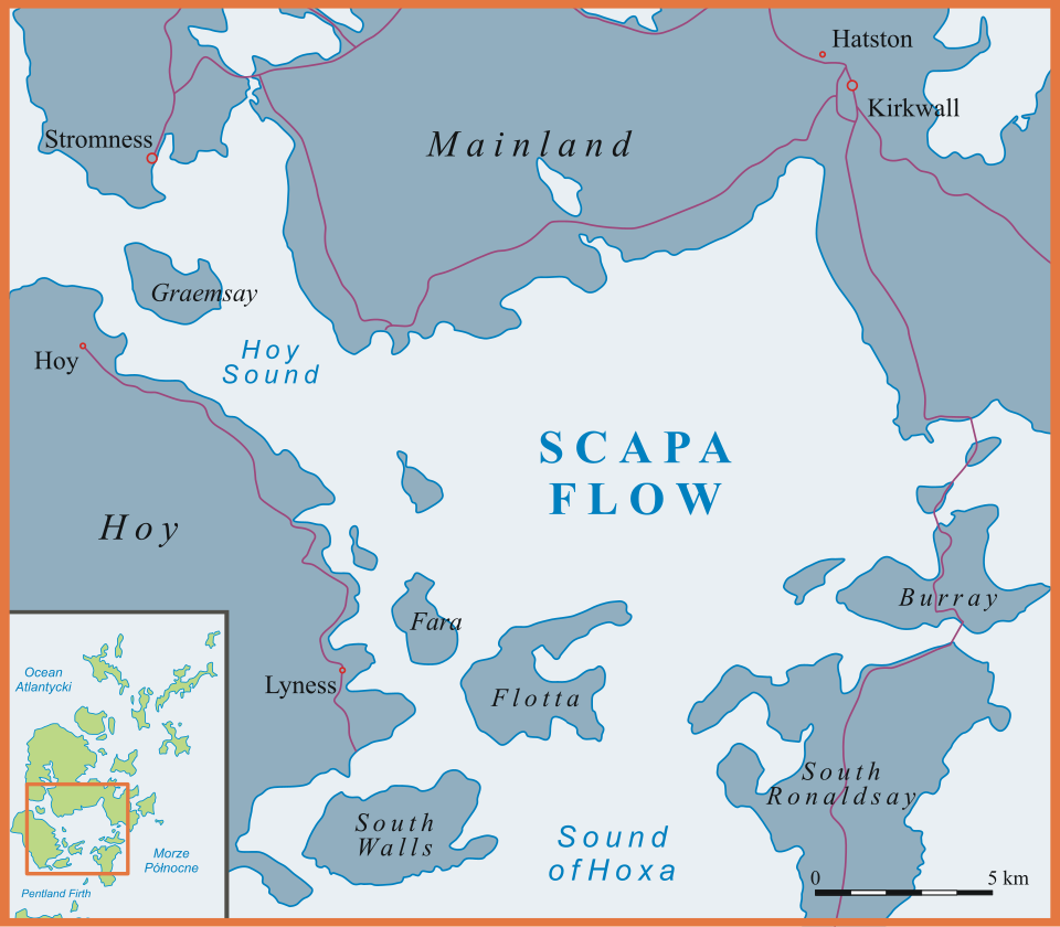 Mapa de la ubicación de Scapa Flow en las islas Orcadas