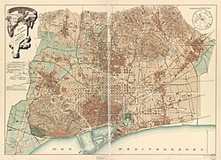 Plano de Barcelona y sus alrededores en 1890 por Josep Maria Serra i Pujalt