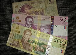 Billetes en circulación de la gourde haitiana