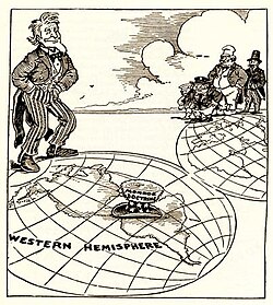 Caricatura de periódico de 1912 sobre la influencia de Estados Unidos en América Latina