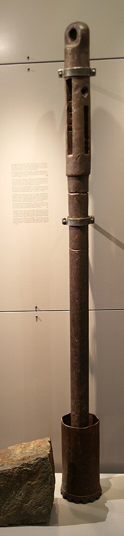 Instrumento de perforación empleado por Agassiz para medir temperaturas en el interior de los glaciares alpinos.