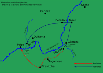 Movimientos de los ejércitos previos a la Batalla del Pantano de Vargas