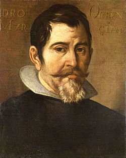 Autorretrato de Pedro de Orrente con la inscripción Pedro Orrente Murciano, conservado en el Museo del Prado.