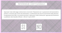 Papeleta utilizada en el referéndum constitucional de Italia de 2016