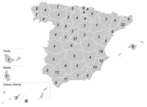 Mapa de las circunscripciones electorales del Congreso de los Diputados en España