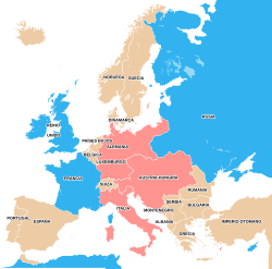 Mapa del sistema de alianzas en Europa antes de la Primera Guerra Mundial