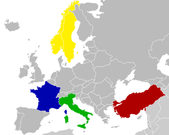 Mapa de los países candidatos a ser sede de la Eurocopa 2016