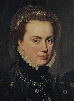 Detalle del retrato de Margarita de Parma realizado por Antonio Moro.