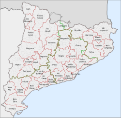 Mapa de las comarcas catalanas afectadas por la guerra de los agraviados.