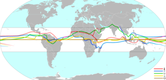 Mapa detallado con los diferentes ecuadores climáticos terrestres.