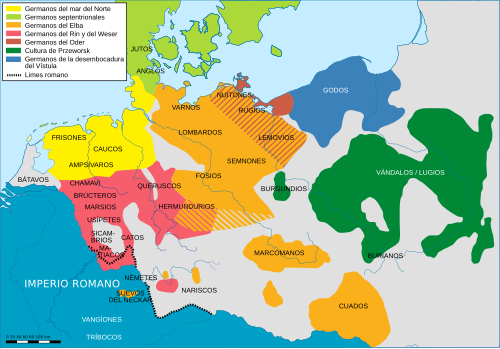 Mapa de la localización de los burgundios a mediados del siglo I
