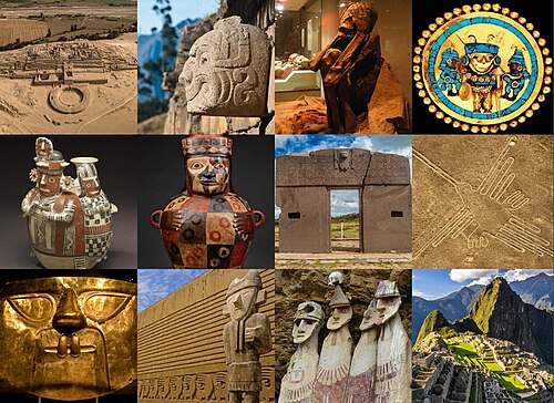 Vista de conjunto con sitios arqueológicos representativos del Antiguo Perú