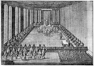 Grabado antiguo que ilustra una asamblea imperial