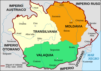 Mapa histórico de los voivodatos de Rumania en el año 1600