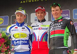 Podio de la carrera ciclista Scheldeprijs en la edición de 2015