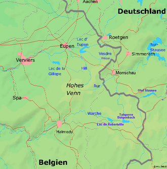 Mapa de los ríos en Hautes Fagnes