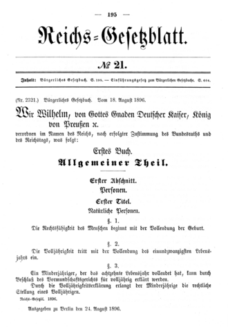 Publicación en el Boletín del Reich el 24 de agosto de 1896