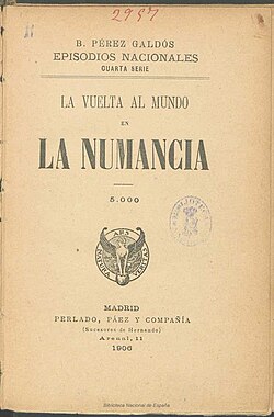 Portada de la primera edición de La vuelta al mundo en la Numancia publicada en 1906