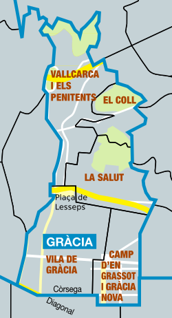 Mapa esquemático de los barrios del distrito de Gracia
