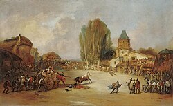 Óleo titulado Cogida en una capea, fechado en 1855.
