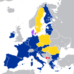 Mapa detallado de los Estados miembros de la UE, la eurozona y otros territorios que utilizan el euro.