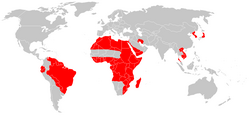 Mapa de distribución mundial de la bilharzia