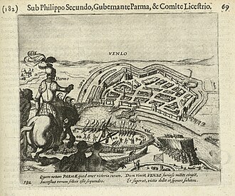Grabado histórico del Sitio de Venlo en 1586 por Simon Frisius