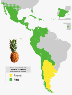 Denominación de la fruta en español según el país.