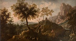 Paisaje con pastores de Ignacio de Iriarte, óleo sobre lienzo conservado en el Museo Nacional del Prado.