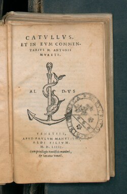 Portada antigua de una edición de los Carmina de Catulo, fechada en 1554.