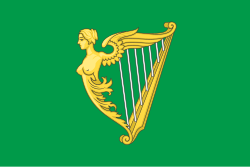 Bandera histórica del arpa verde sobre fondo verde utilizada en conflictos irlandeses.