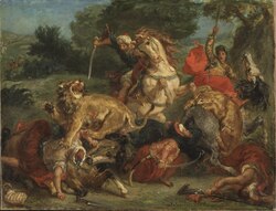 La caza del león, una serie pictórica de Eugène Delacroix sobre el león de Berbería.