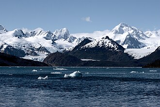 Vista panorámica de la Bahía Ainsworth con el glaciar Marinelli al fondo