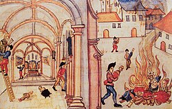 Ilustración histórica que representa la iconoclasia en Zúrich en 1524