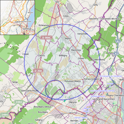 Mapa esquemático del Gran Colisionador de Hadrones y sus emplazamientos experimentales.